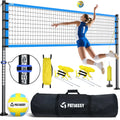 32FT Outdoor Portable Volleyball Net Set System for Backyard - Quick & Easy Setup Adjustable Height Steel Poles, PU Volleyball, Pump and Carrying Bag